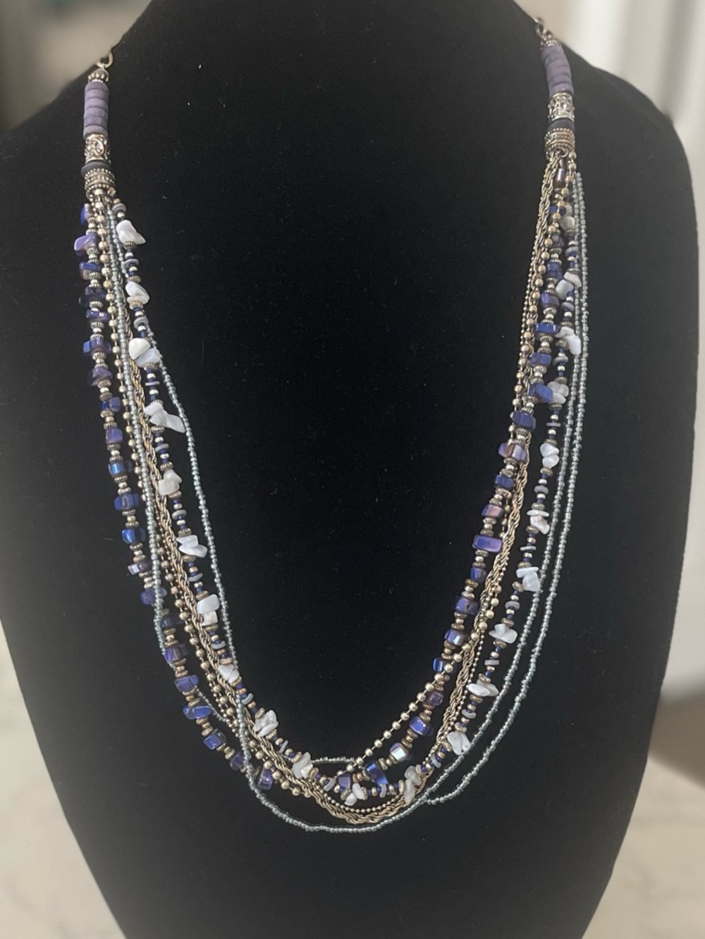 Ruby Rd Multi Strand Beaded Statement Necklace Purple Blue Silver Boho Layered